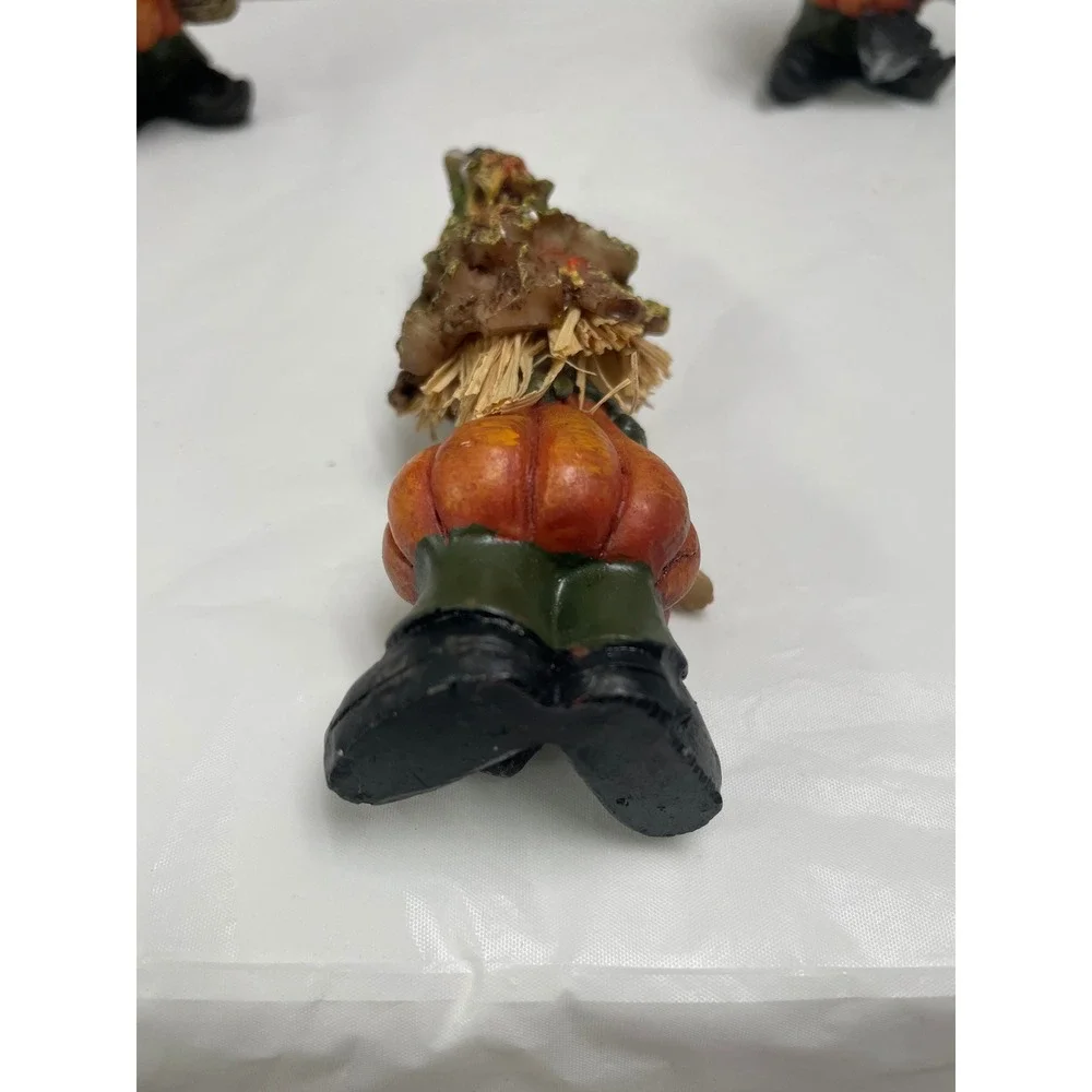 Set of 3 Resin Pumpkin Scarecrow Figurines Autumn Fall Harvest Decor 4.5 Inch